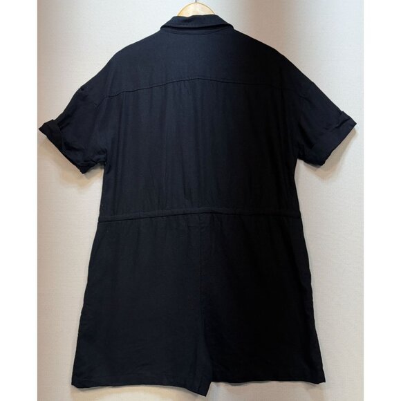 Calvin Klein Women's Linen Shorts Romper Tie Waist Size 12 Black Short Sleeve - Picture 2 of 8